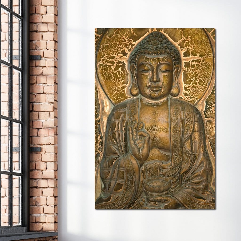 Tablou Canvas Premium LuxCanva® I104, Aur si Intelepciune, Buddha, Aur, Zen, Meditatie, Pace, Liniste, Echilibru, Energie, Spiritualitate, Lotus, Living, Dormitor