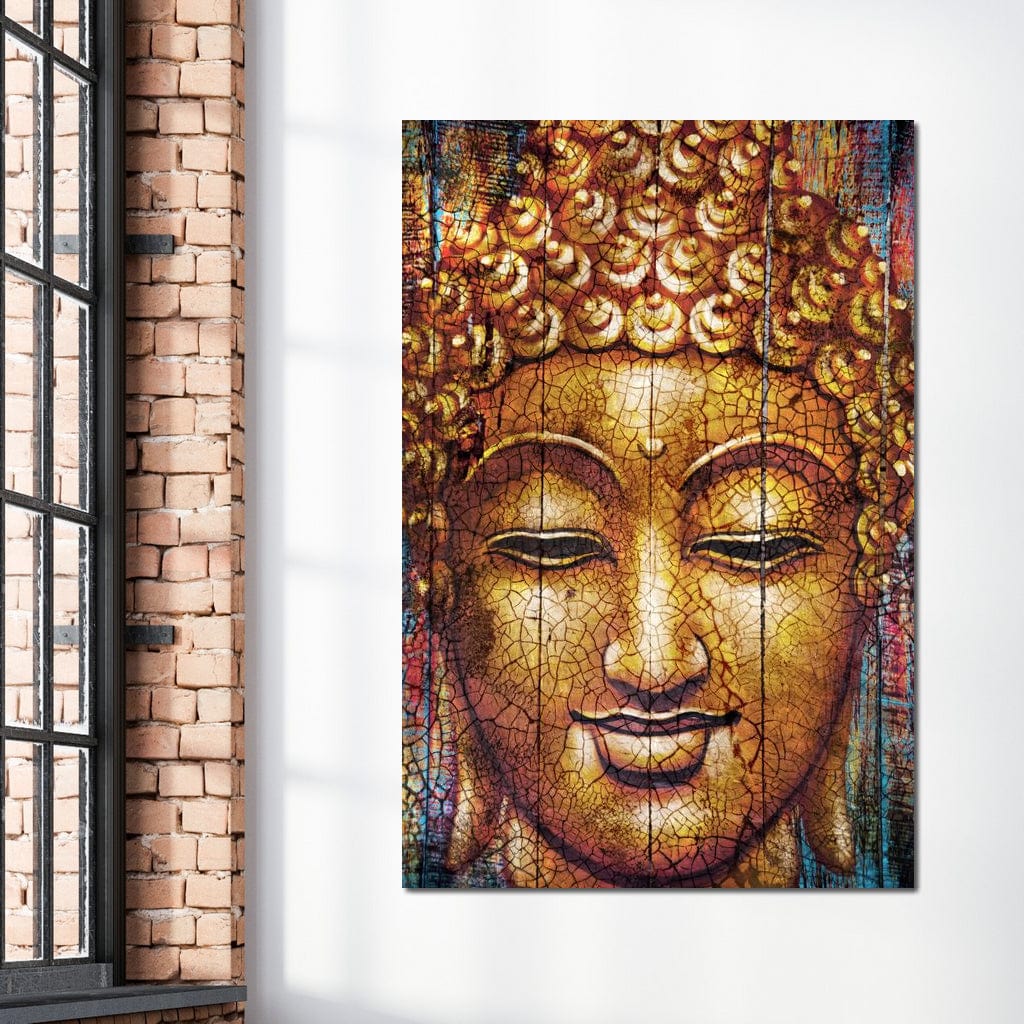 Tablou Canvas Premium LuxCanva® I107, Zambetul Tacerii, Buddha, Zambet, Liniste, Aur, Spiritualitate, Armonie, Energie Interioara, Meditatie, Seninatate, Living, Dormitor
