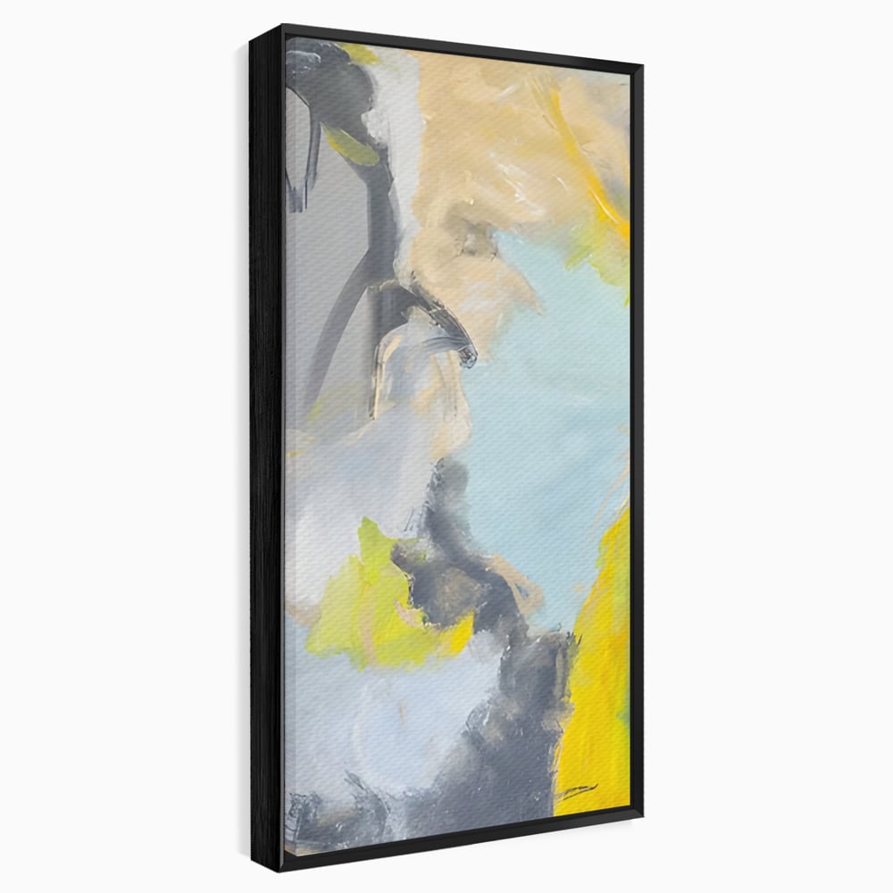 Tablou canvas cu pictura abstracta cu pete de culoare, in rama de aluminiu negru