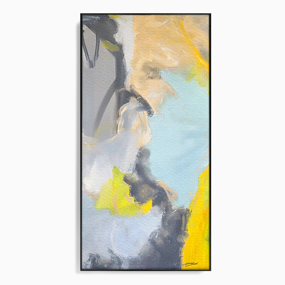 Tablou canvas cu pictura abstracta cu pete de culoare, in rama de aluminiu negru