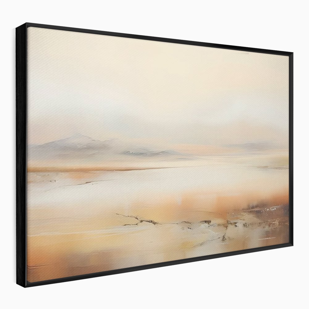 Tablou canvas cu pictura peisaj abstract cu dealuri, in rama de aluminiu negru