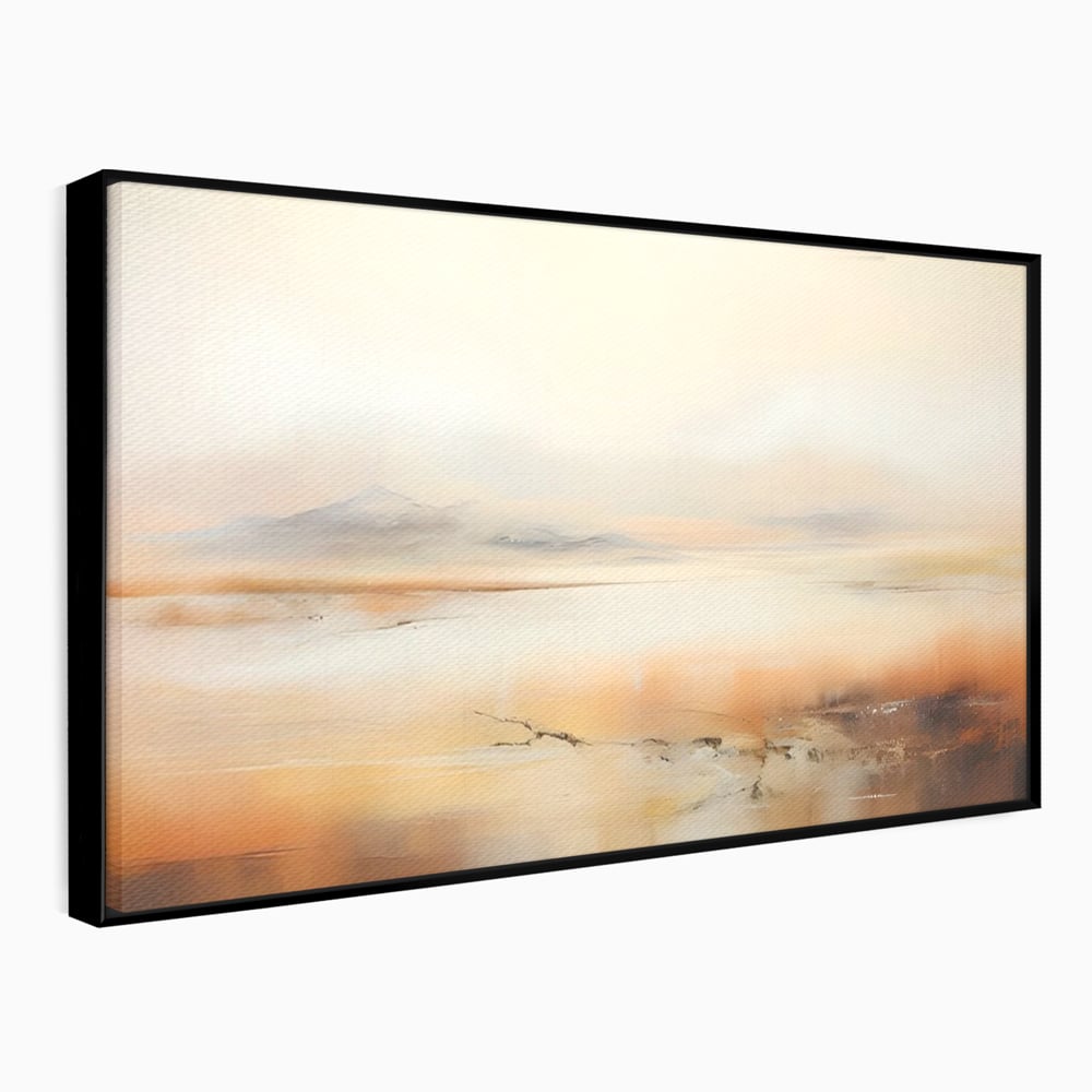 Tablou canvas cu pictura peisaj abstract cu dealuri, in rama de aluminiu negru