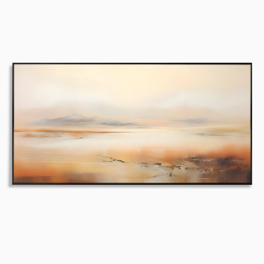 Tablou canvas cu pictura peisaj abstract cu dealuri, in rama de aluminiu negru