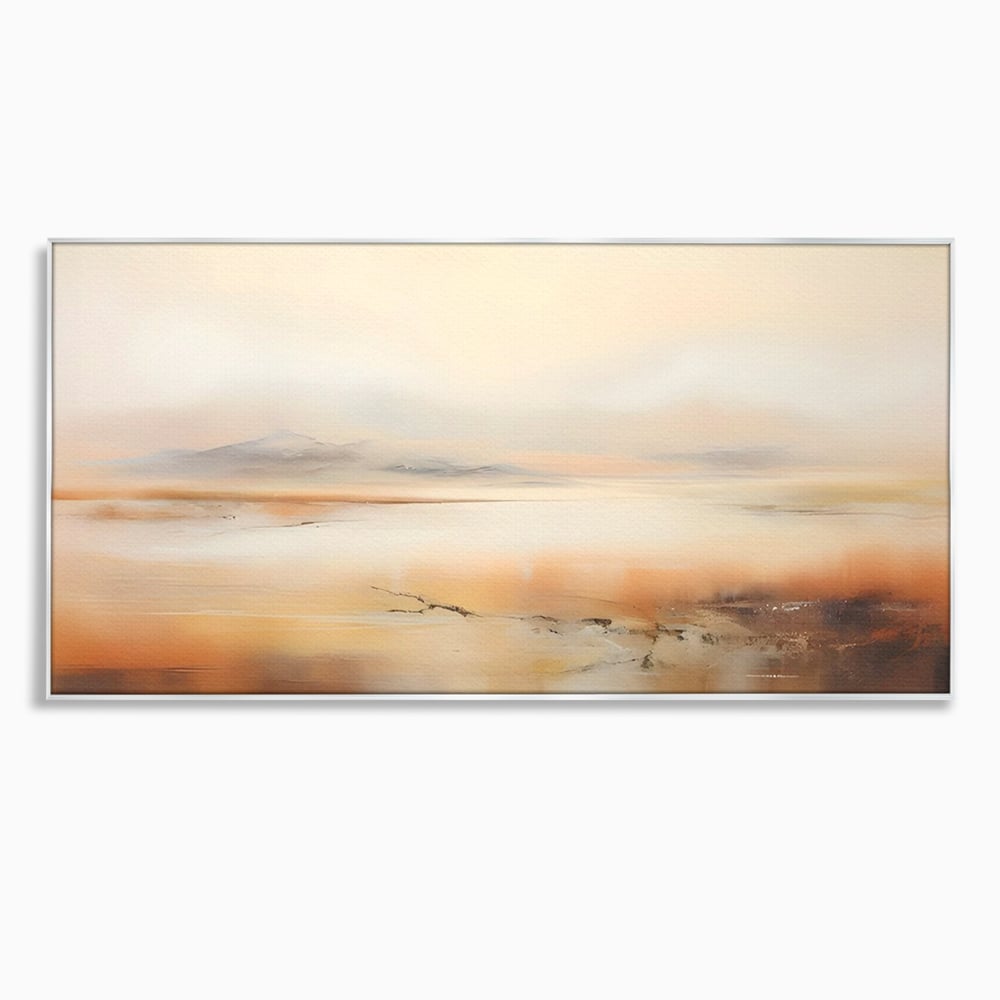 Tablou canvas cu pictura peisaj abstract cu dealuri, in rama de aluminiu argintiu