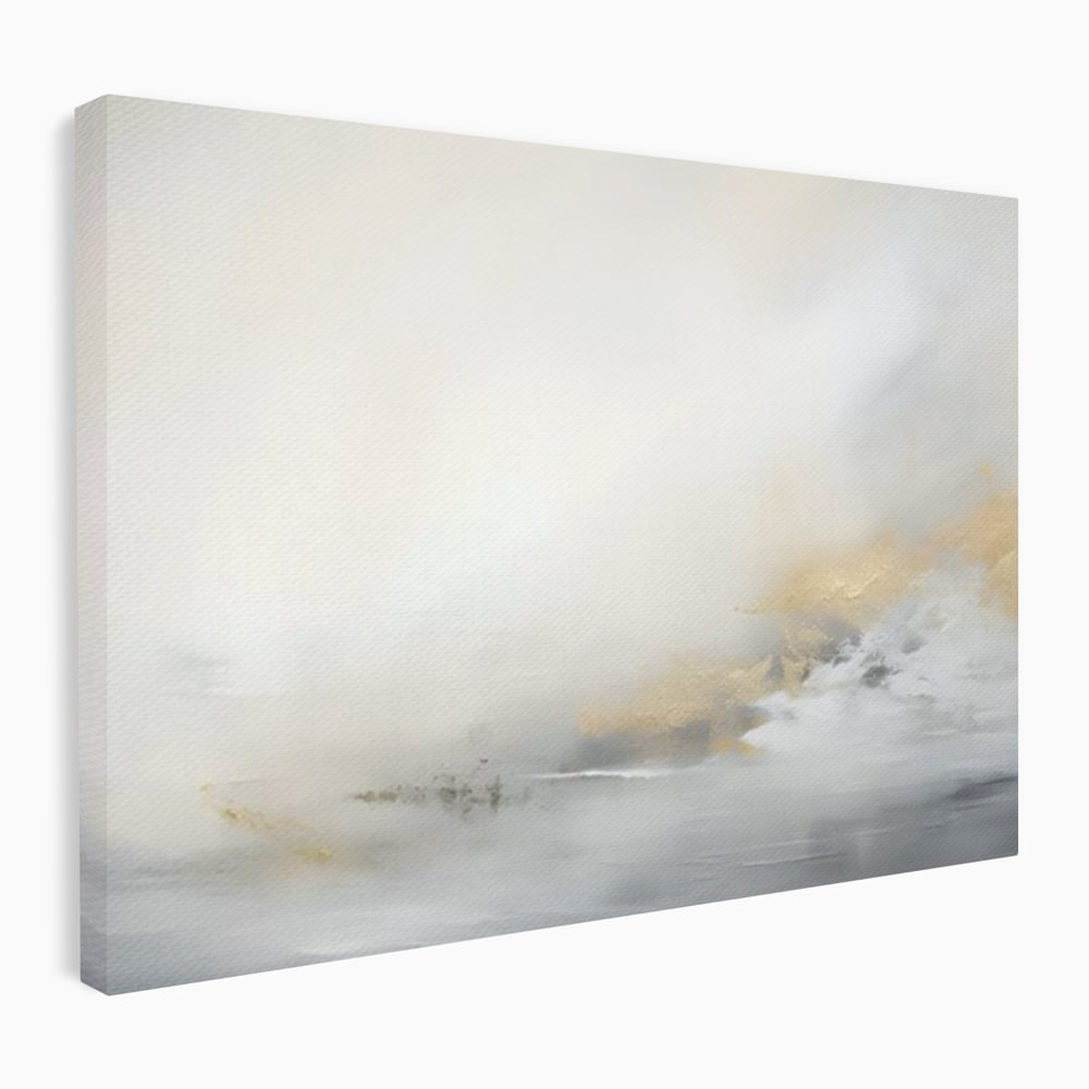 Tablou canvas cu tablou abstract cu ceata si nuante aurii, fara rama, pe sasiu de lemn