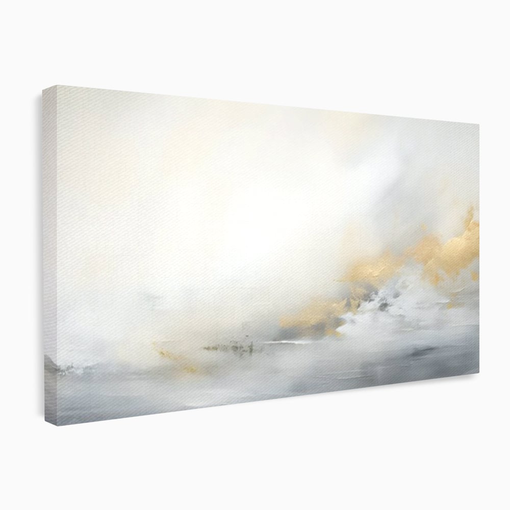 Tablou canvas cu tablou abstract cu ceata si nuante aurii, fara rama, pe sasiu de lemn