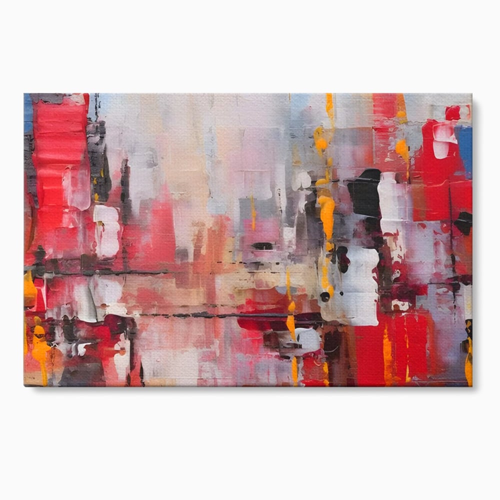 Tablou canvas cu pictura abstracta cu pete de rosu si galben, fara rama, pe sasiu de lemn