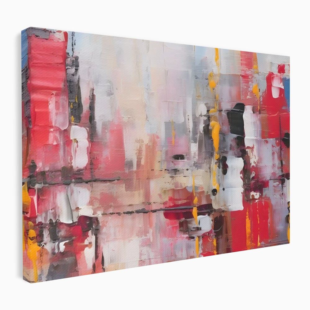 Tablou canvas cu pictura abstracta cu pete de rosu si galben, fara rama, pe sasiu de lemn