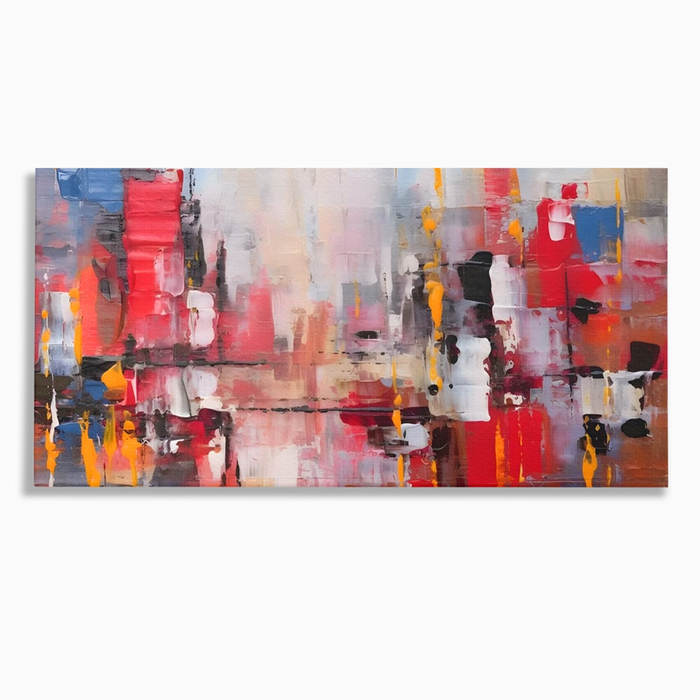Tablou canvas cu pictura abstracta cu pete de rosu si galben, fara rama, pe sasiu de lemn