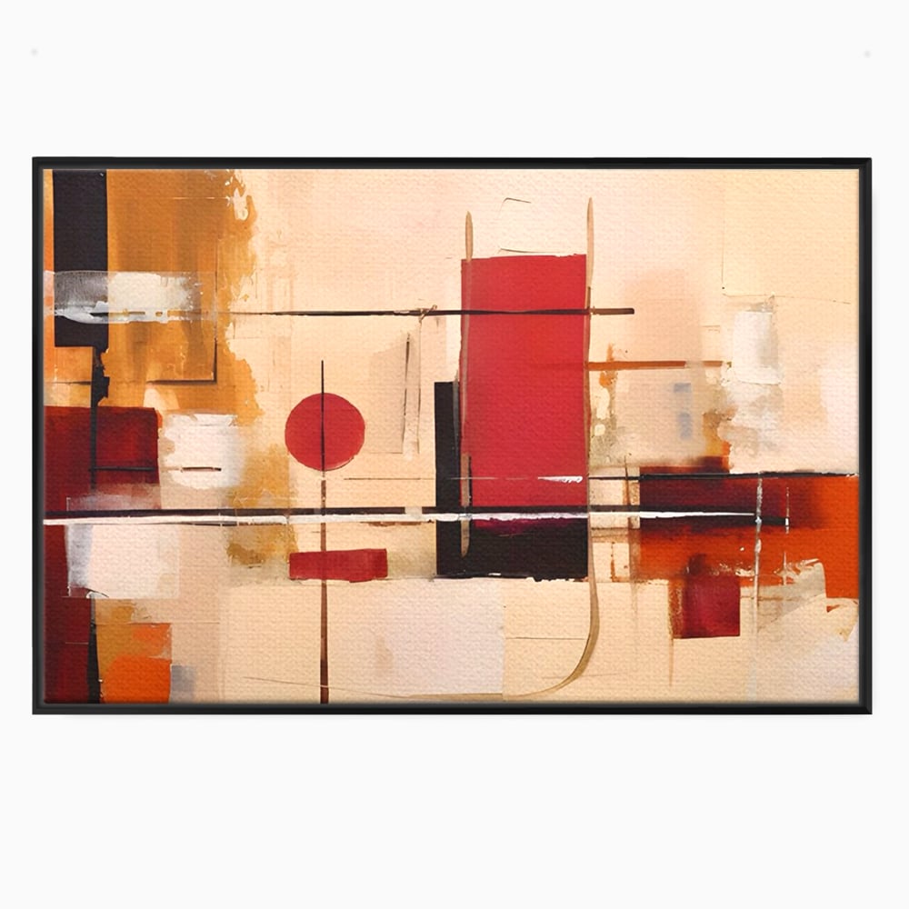 Tablou canvas cu pictura abstracta cu forme geometrice, in rama de aluminiu negru