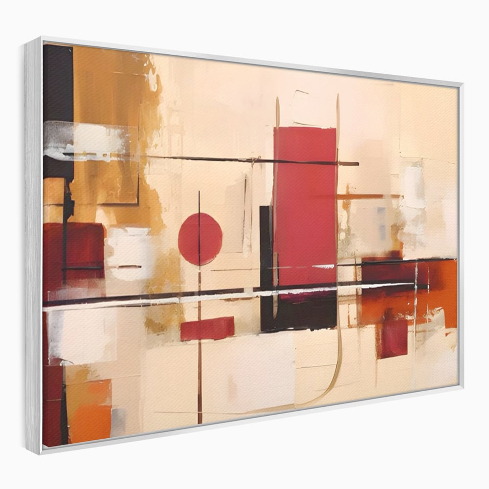 Tablou canvas cu pictura abstracta cu forme geometrice, in rama de aluminiu argintiu