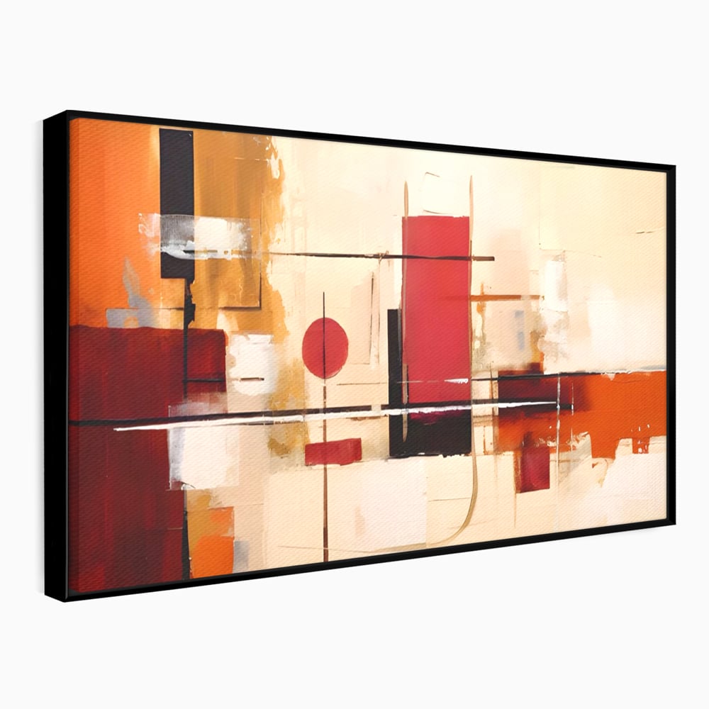 Tablou canvas cu pictura abstracta cu forme geometrice, in rama de aluminiu negru