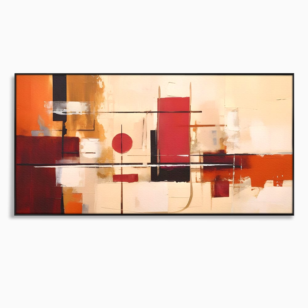 Tablou canvas cu pictura abstracta cu forme geometrice, in rama de aluminiu negru