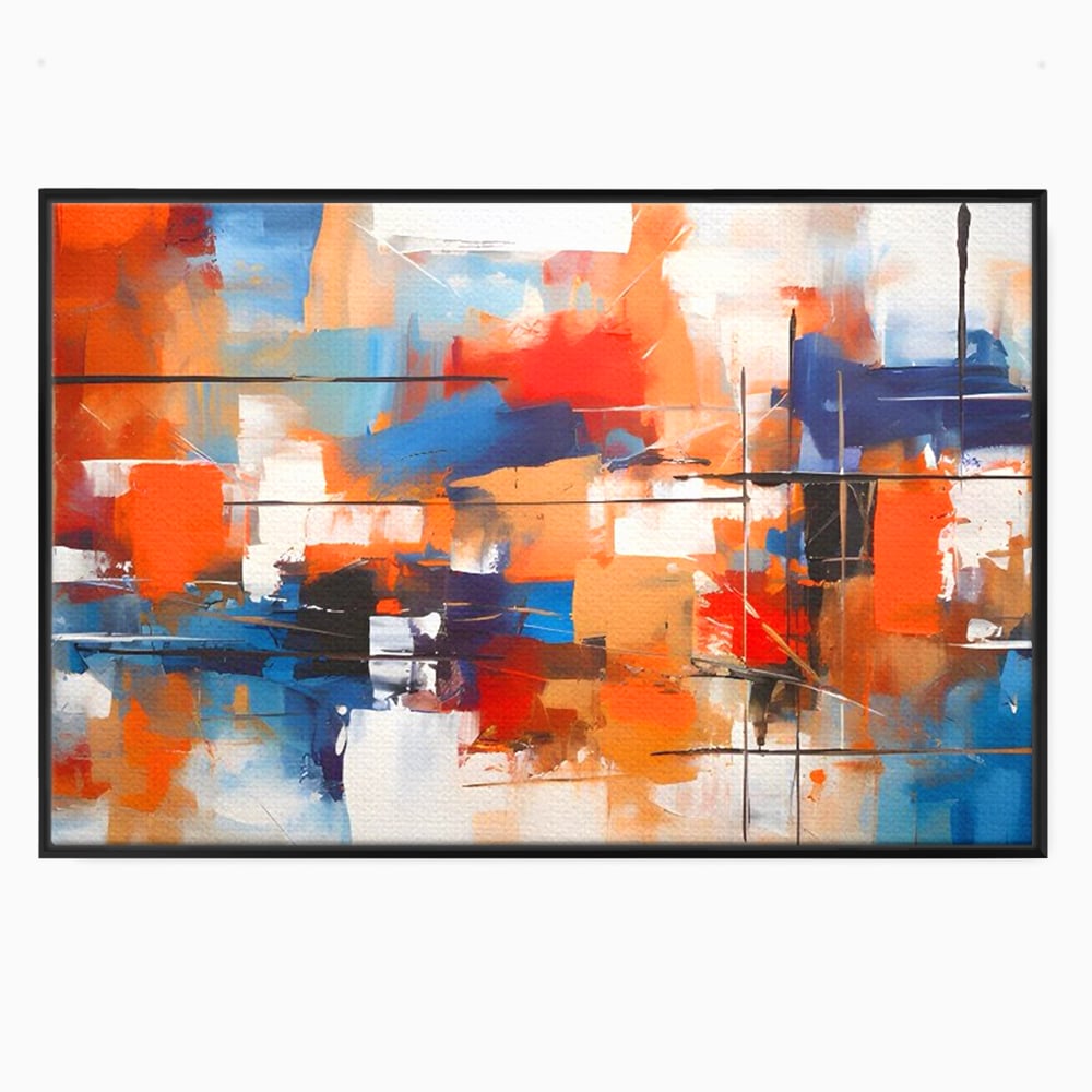 Tablou canvas cu tablou canvas pictura abstracta multicolora, in rama de aluminiu negru