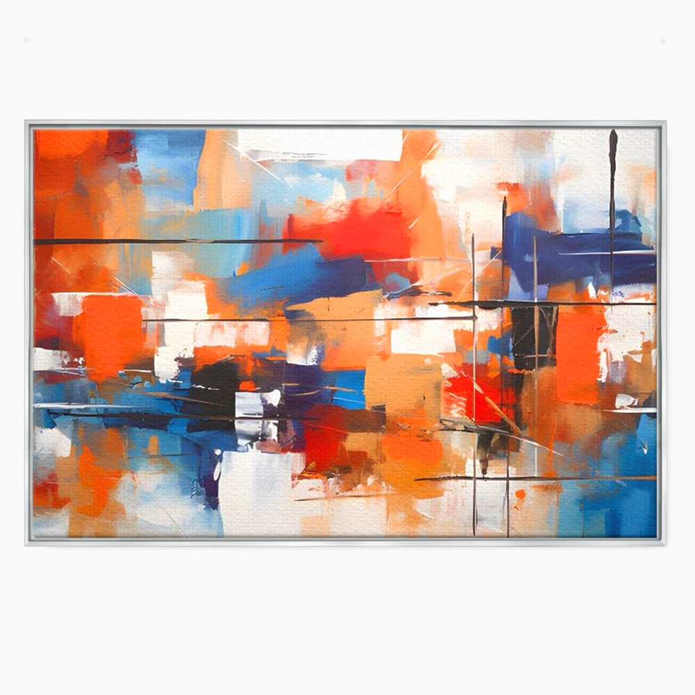 Tablou canvas cu tablou canvas pictura abstracta multicolora, in rama de aluminiu argintiu