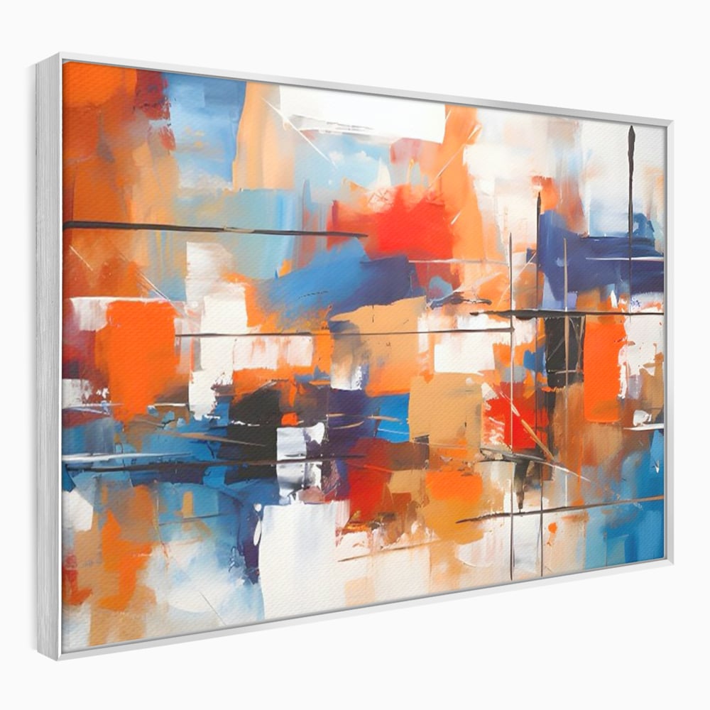 Tablou canvas cu tablou canvas pictura abstracta multicolora, in rama de aluminiu argintiu