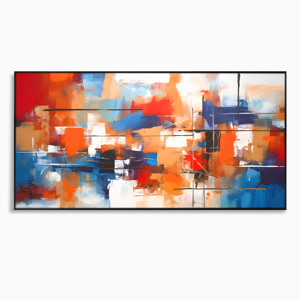 Tablou canvas cu tablou canvas pictura abstracta multicolora, in rama de aluminiu negru