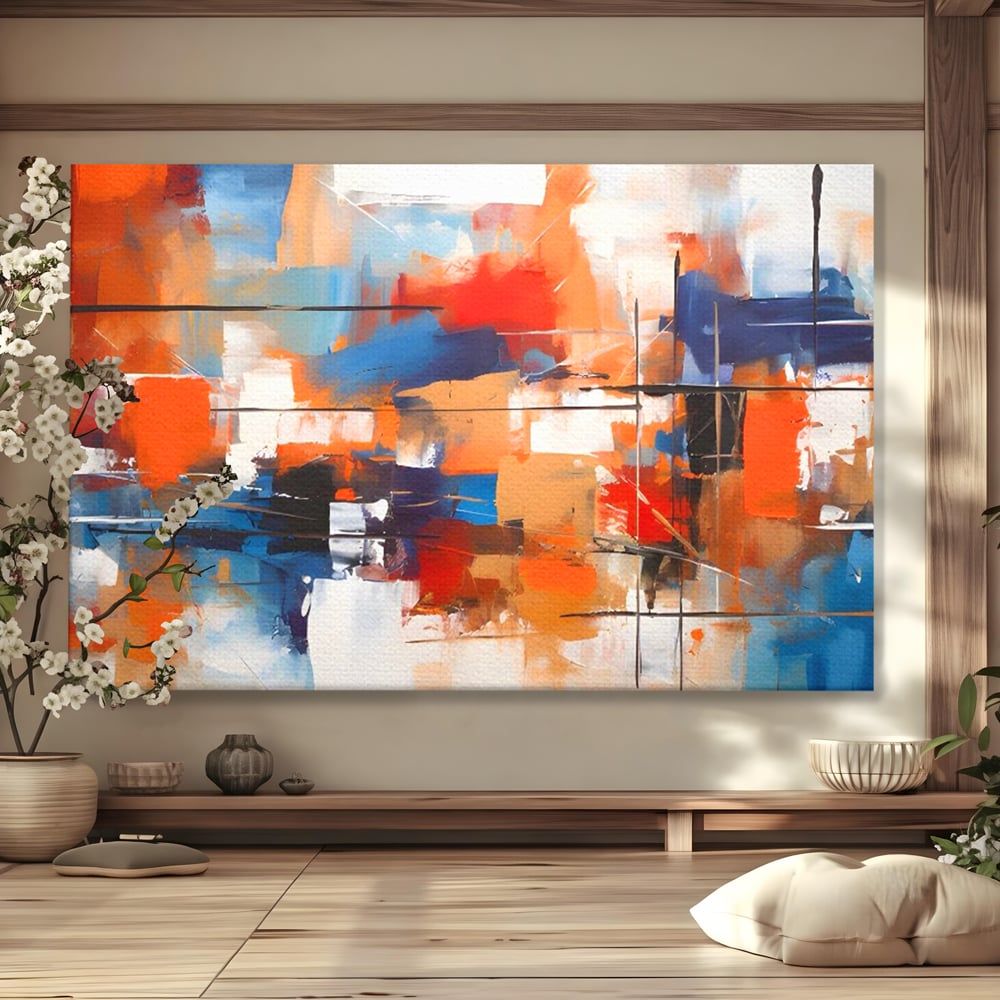 Tablou canvas cu tablou canvas pictura abstracta multicolora, fara rama, pe sasiu de lemn
