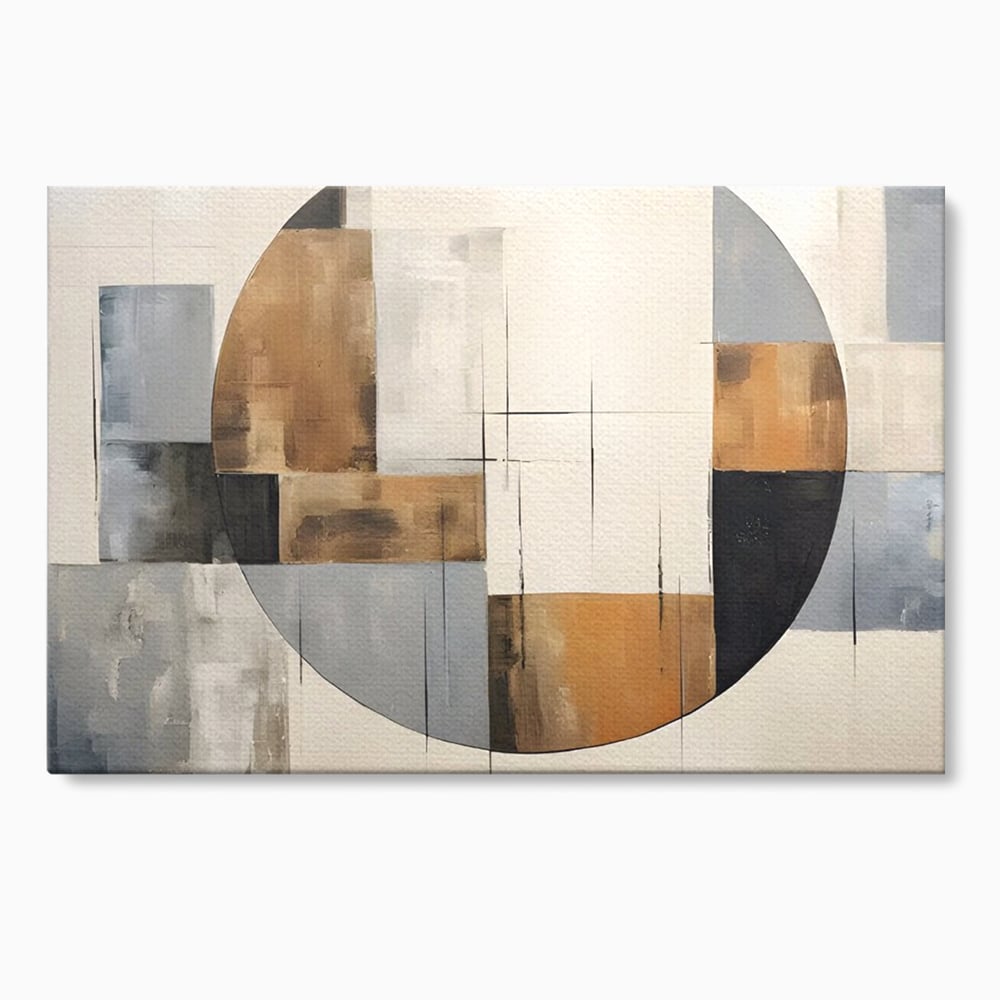 Tablou canvas cu pictura canvas cu linii negre si forme geometrice, fara rama, pe sasiu de lemn