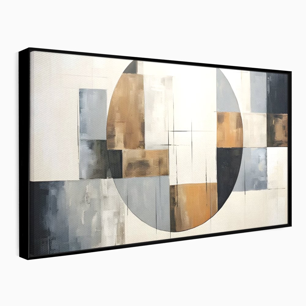 Tablou canvas cu pictura canvas cu linii negre si forme geometrice, in rama de aluminiu negru