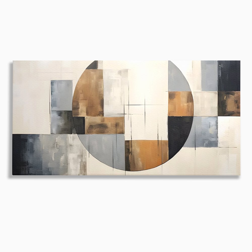 Tablou canvas cu pictura canvas cu linii negre si forme geometrice, fara rama, pe sasiu de lemn