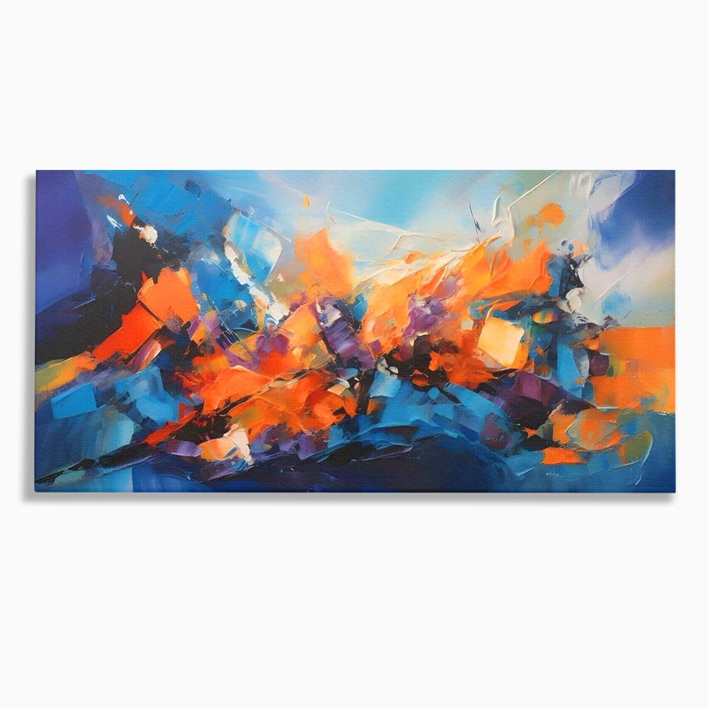 Tablou canvas cu pictura abstracta cu pete portocalii, fara rama, pe sasiu de lemn