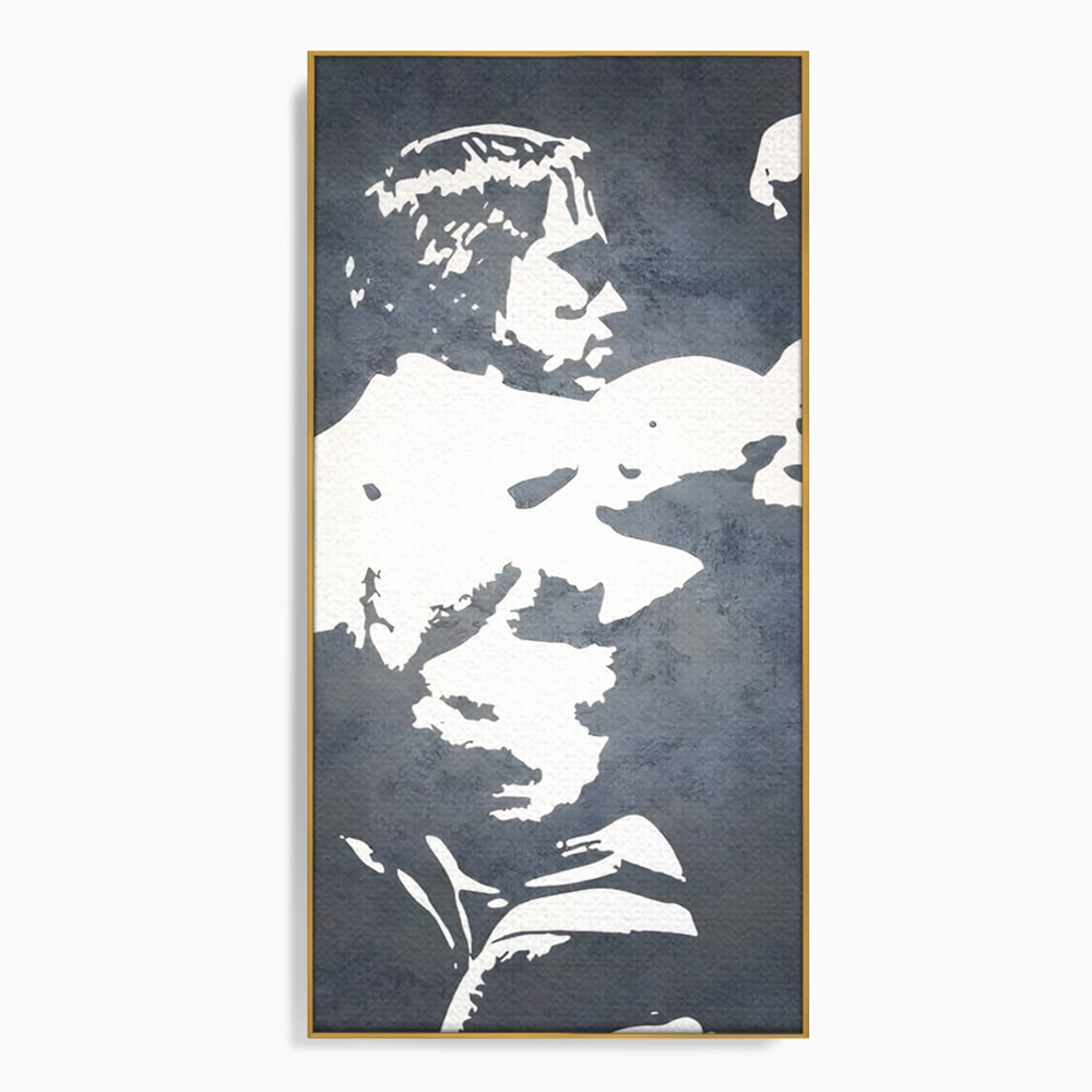 Tablou canvas cu tablou canvas cu portret stilizat, in rama de aluminiu auriu