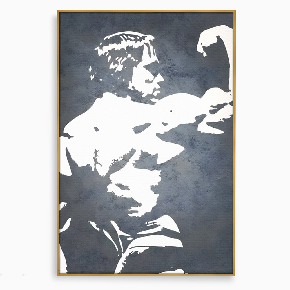 Tablou canvas cu tablou canvas cu portret stilizat, in rama de aluminiu auriu