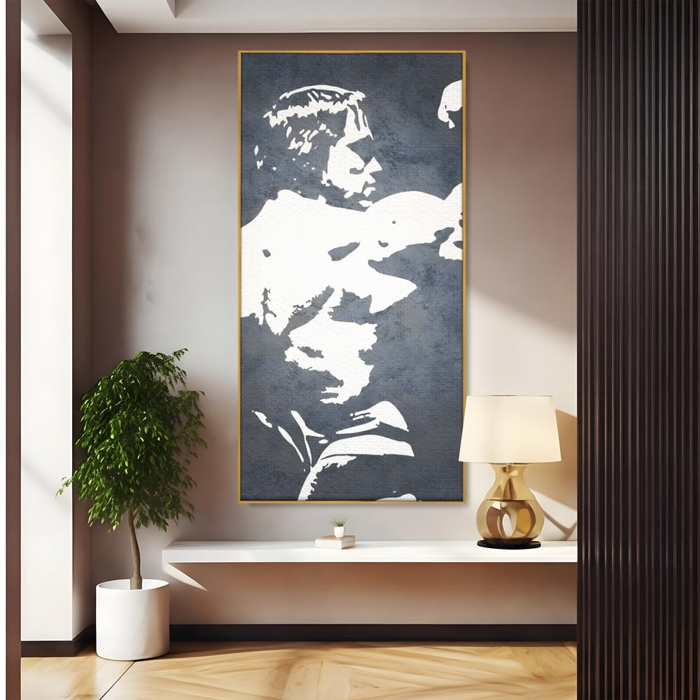 Tablou canvas cu tablou canvas cu portret stilizat, in rama de aluminiu auriu