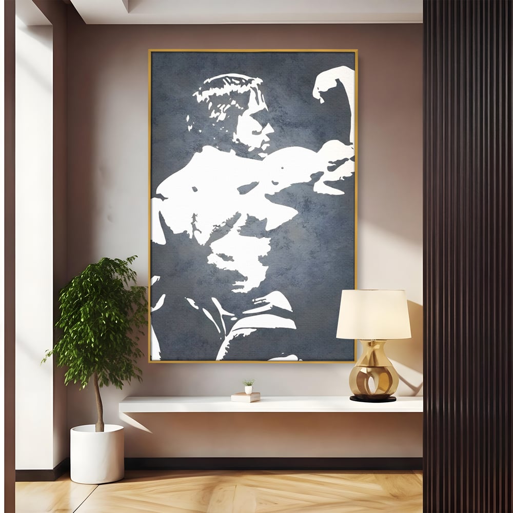 Tablou canvas cu tablou canvas cu portret stilizat, in rama de aluminiu auriu