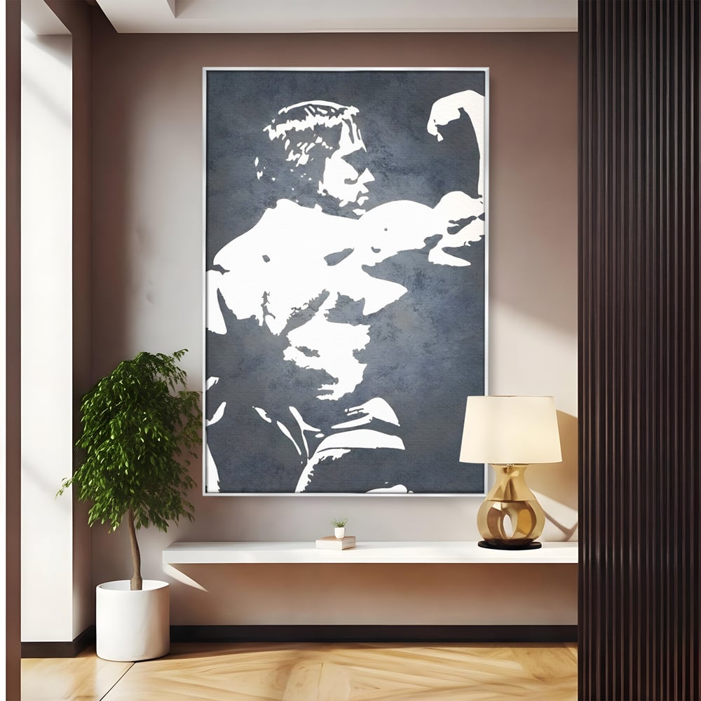 Tablou canvas cu tablou canvas cu portret stilizat, in rama de aluminiu argintiu