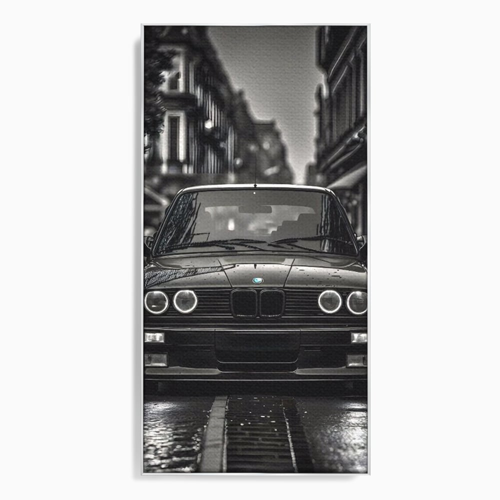 Tablou canvas cu tablou canvas cu masina bmw clasica, in rama de aluminiu argintiu