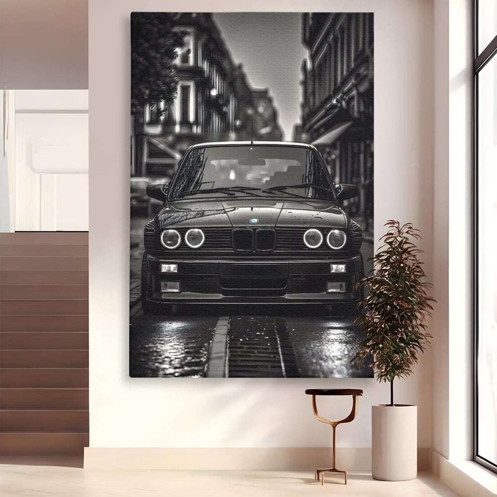 Tablou canvas cu tablou canvas cu masina bmw clasica, fara rama, pe sasiu de lemn