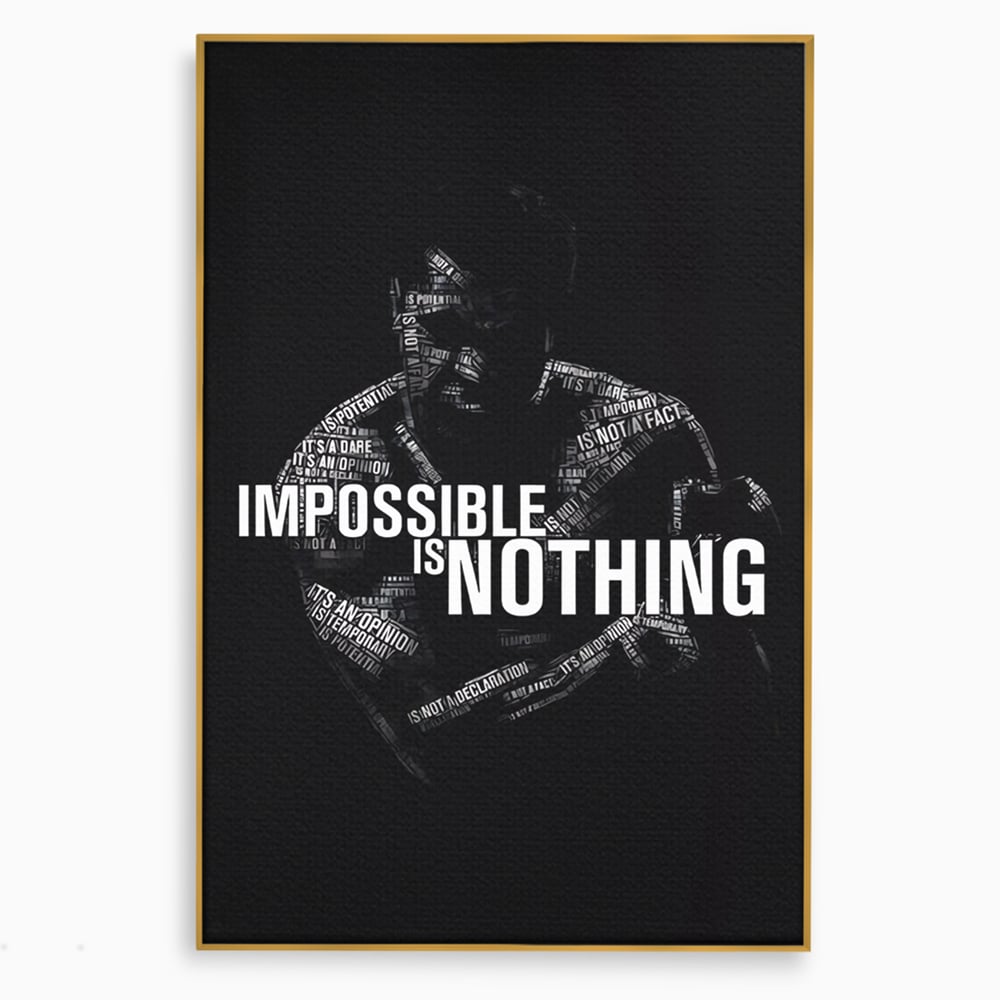 Tablou canvas cu tablou canvas cu silueta masculina si text motivational, in rama de aluminiu auriu