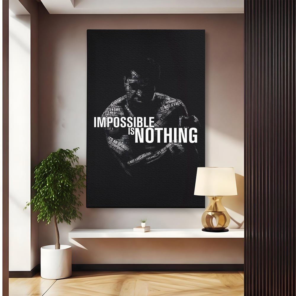 Tablou canvas cu tablou canvas cu silueta masculina si text motivational, fara rama, pe sasiu de lemn