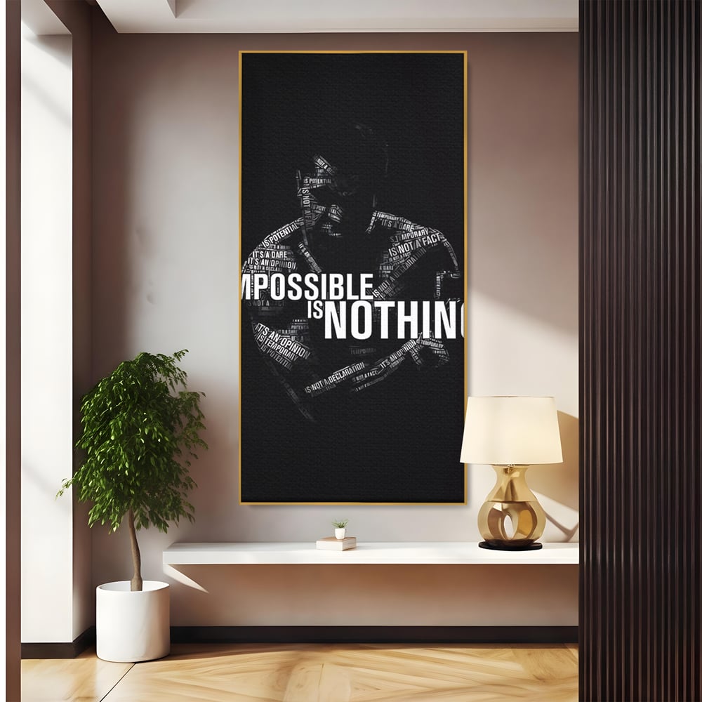 Tablou canvas cu tablou canvas cu silueta masculina si text motivational, in rama de aluminiu auriu