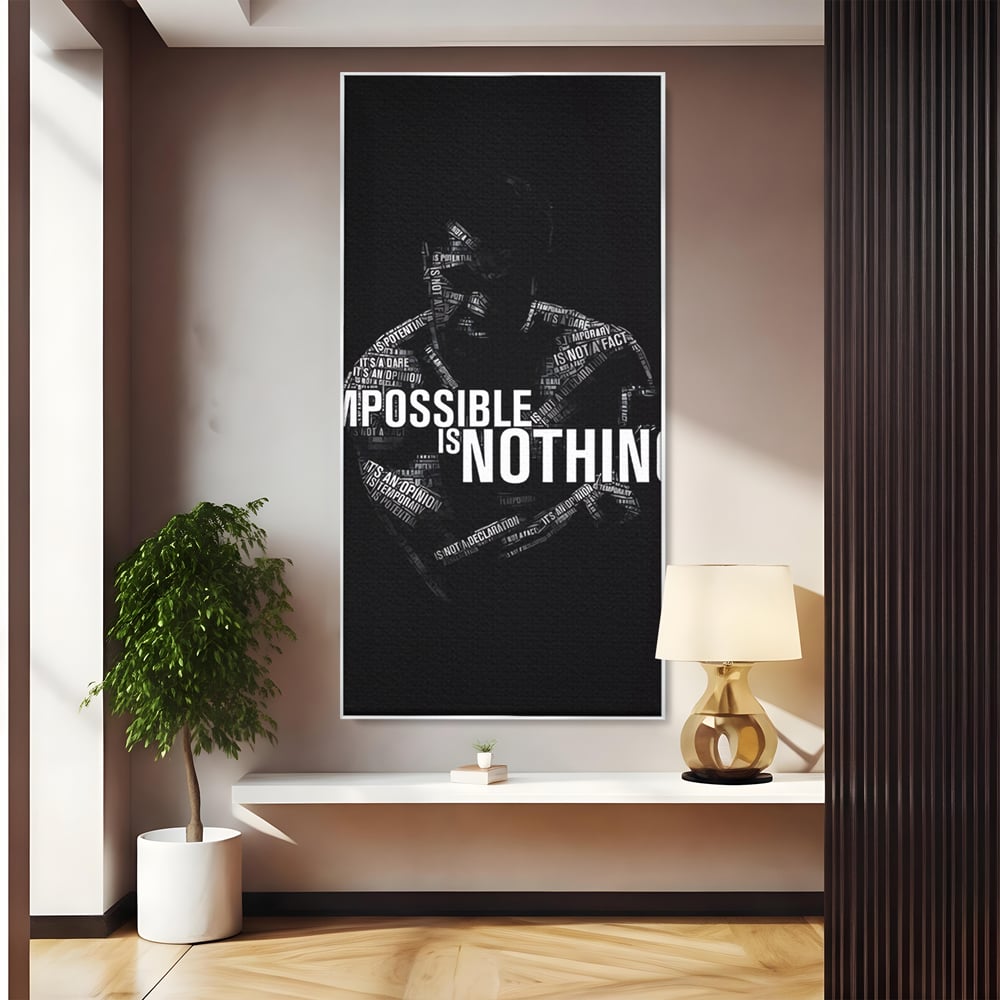 Tablou canvas cu tablou canvas cu silueta masculina si text motivational, in rama de aluminiu argintiu