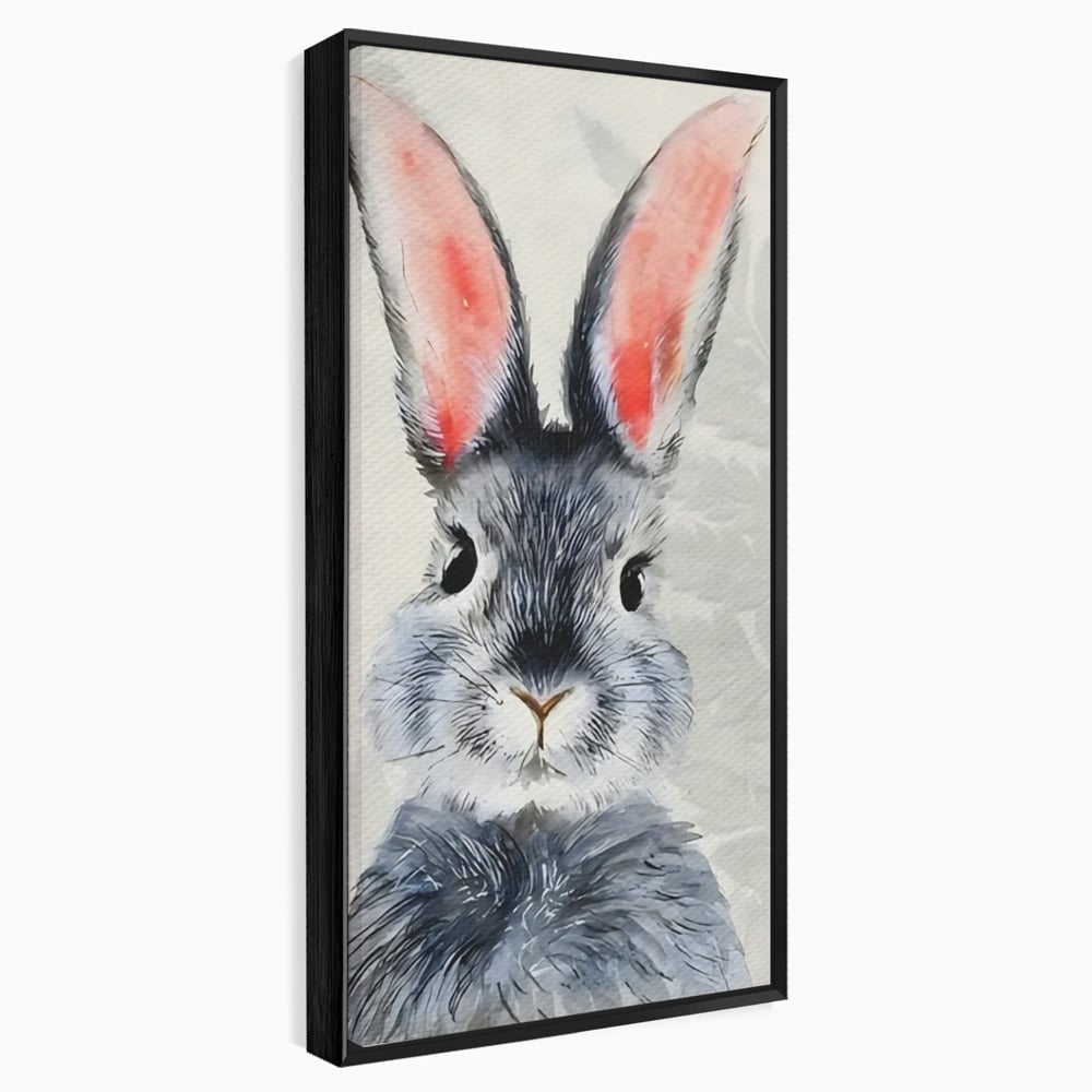 Tablou canvas cu tablou canvas cu iepure gri, in rama de aluminiu negru