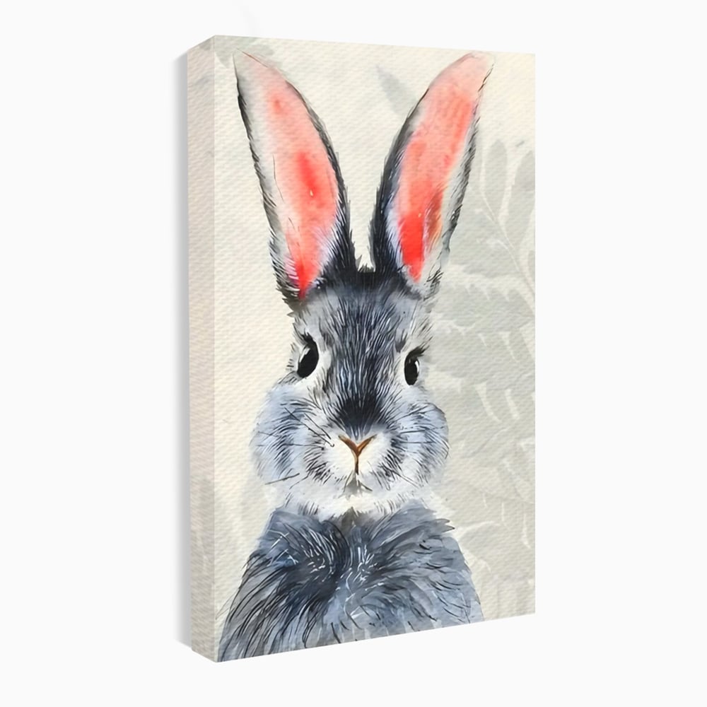 Tablou canvas cu tablou canvas cu iepure gri, fara rama, pe sasiu de lemn