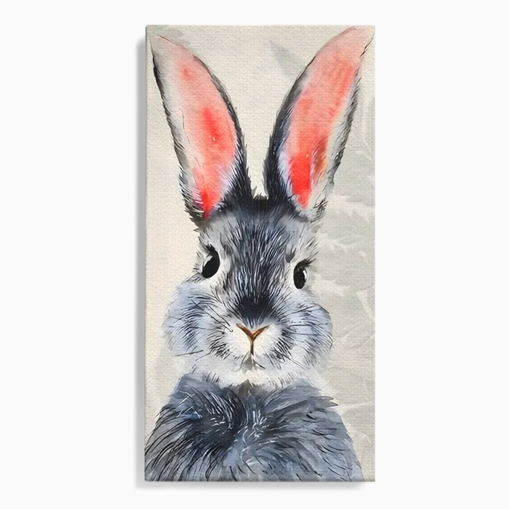 Tablou canvas cu tablou canvas cu iepure gri, fara rama, pe sasiu de lemn