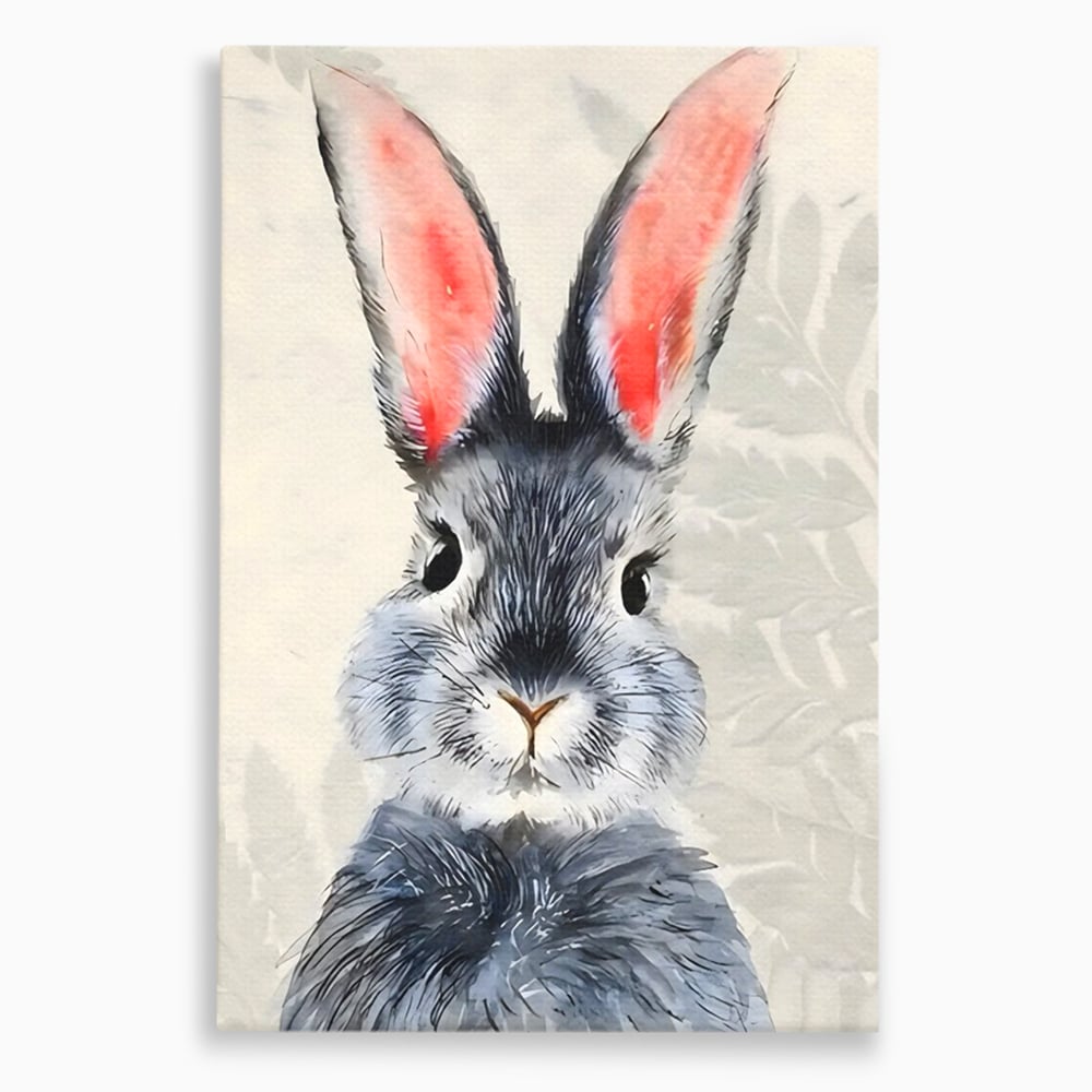 Tablou canvas cu tablou canvas cu iepure gri, fara rama, pe sasiu de lemn