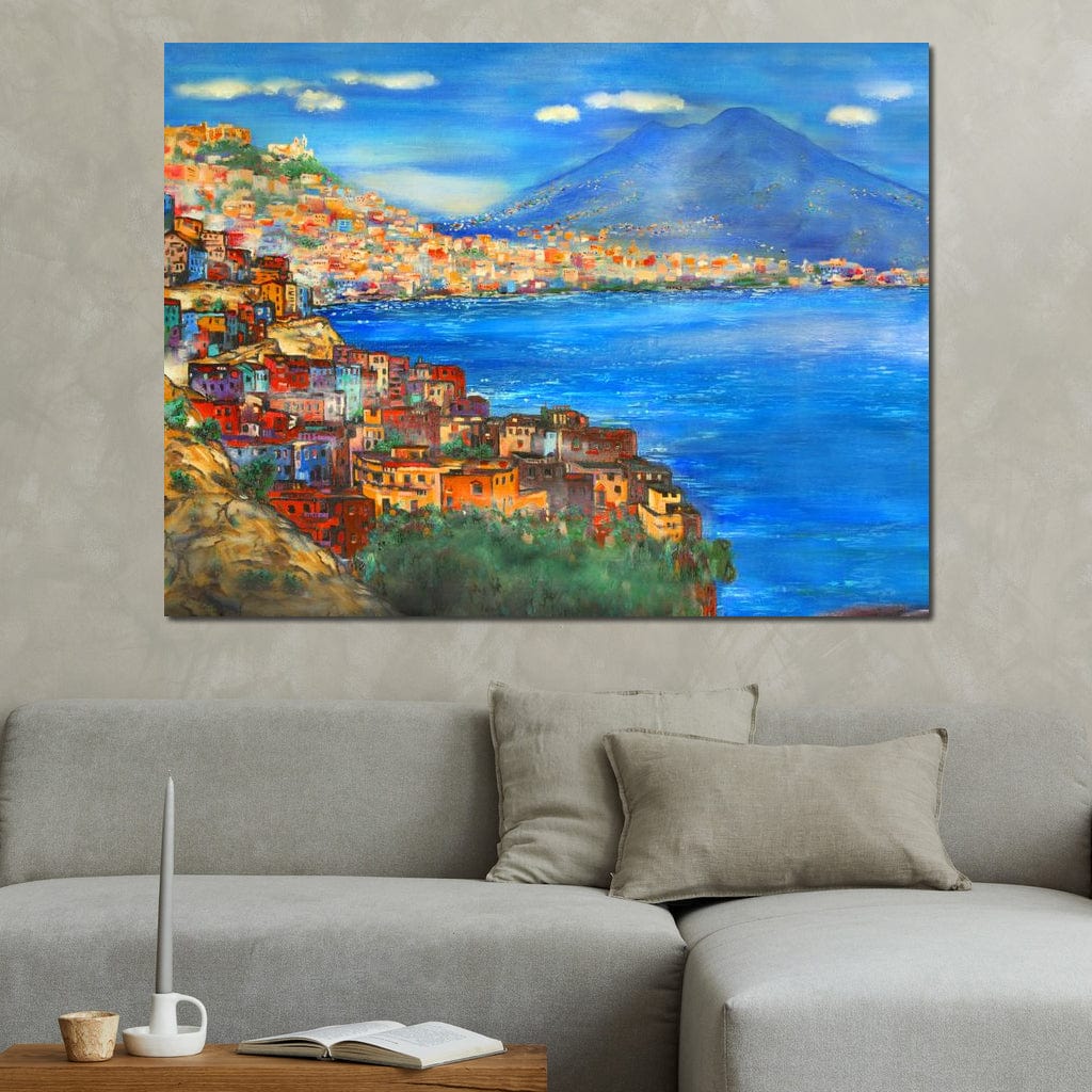 Tablou Canvas Premium, LuxCanva® O1027, Lumina peste Napoli, Oras, Coasta, Italia, Mediterana, Soare, Munte, Mare, Casa, Curcubeu, Cromatic, Azur, Solar, Caldura, Senin, Birou, Living, Dormitor