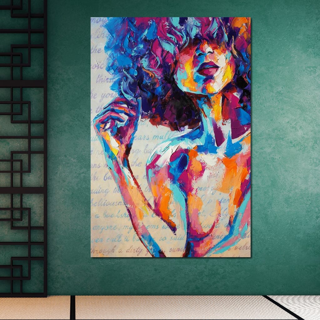 Tablou Canvas Premium LuxCanva® E1042, Femeia in Culori, Cromatic, Privire, Mister, Aparitie, Fotografie, Living Room, Culori vibrante
