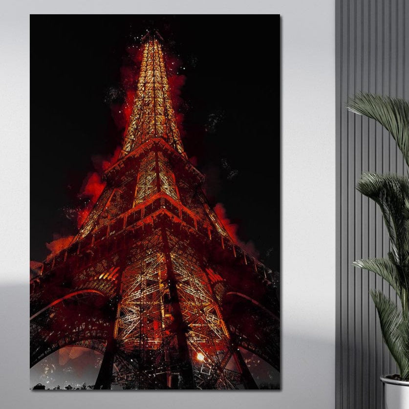 Tablou Canvas Premium, LuxCanva® O1043, Parisul in Rosu, Turn, Eiffel, Flacari, Lumina, Iubire, Elegant, Parizian, Fascinant, Pasiune, Oras, Capitala, Europa, Atractie, Turist, Birou, Living, Dormitor