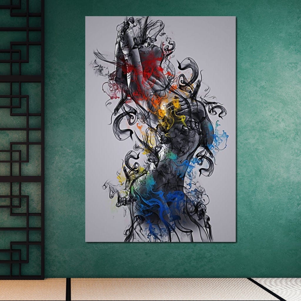 Tablou Canvas Premium LuxCanva® E1038, Femeie in Foc si Fum, Ardere, Foc, Fum, Femeie, Renastere, Living Room, Culori vibrante