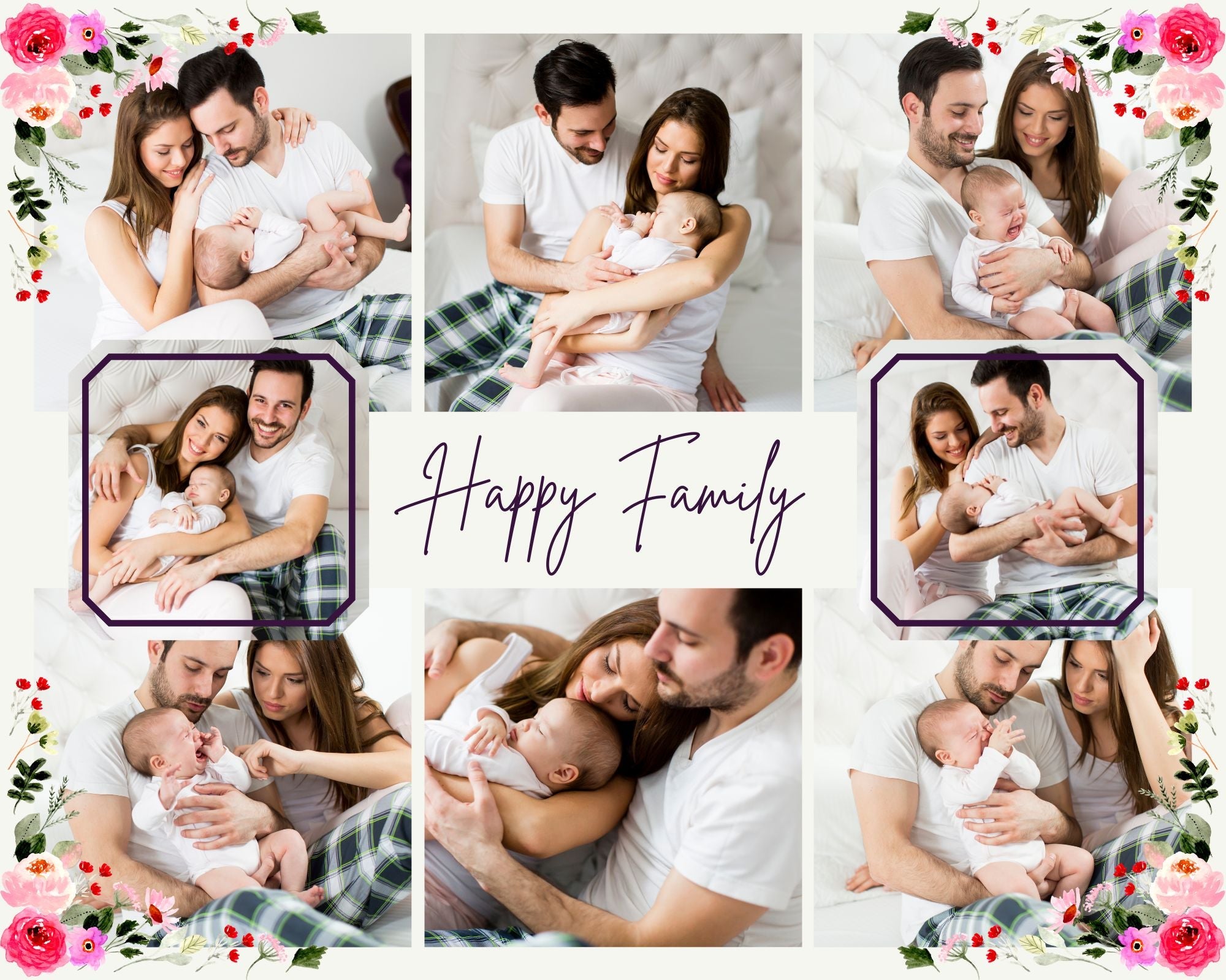 Tablou Canvas Personalizat cu 8 Poze Pentru Familie "Happy Family", PS101