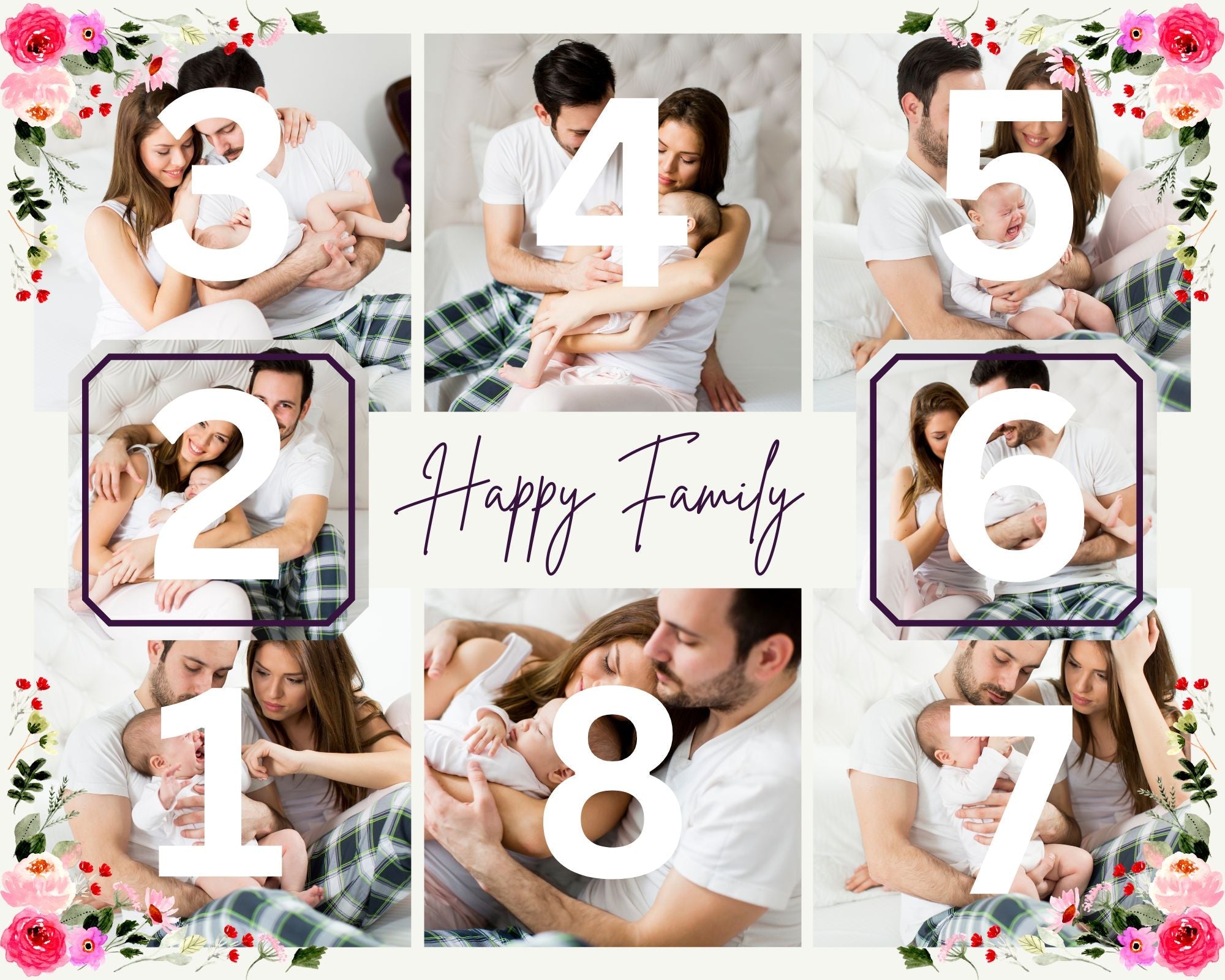 Tablou Canvas Personalizat cu 8 Poze Pentru Familie "Happy Family", PS101