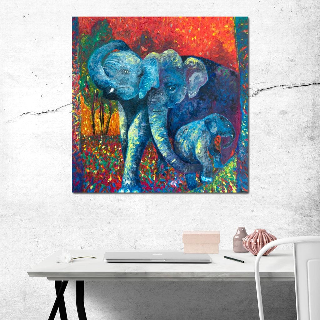 Tablou Canvas Premium, LuxCanva® M1309, Povesti din Jungla , Multicolor, Expresionism, Elefanti, Natura, Jungla, Tropical, Savana, Caldura, Contrast, Birou, Living, Camera Copil