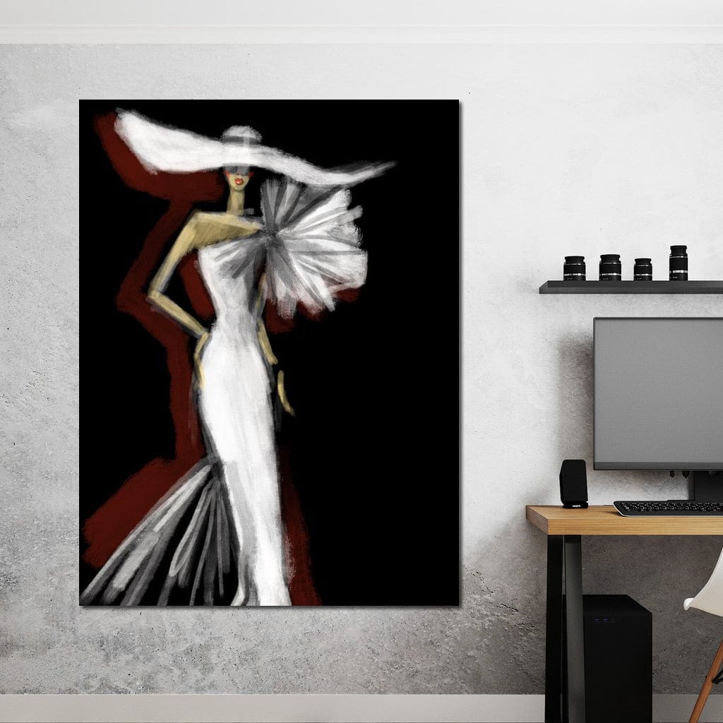 Tablou Canvas Premium, LuxCanva® G1113, Eleganta Absoluta, Catwalk, Alb, Stil, Glamour, Eleganta, Couture, Chic, Diva, Rochie, Living, Dormitor