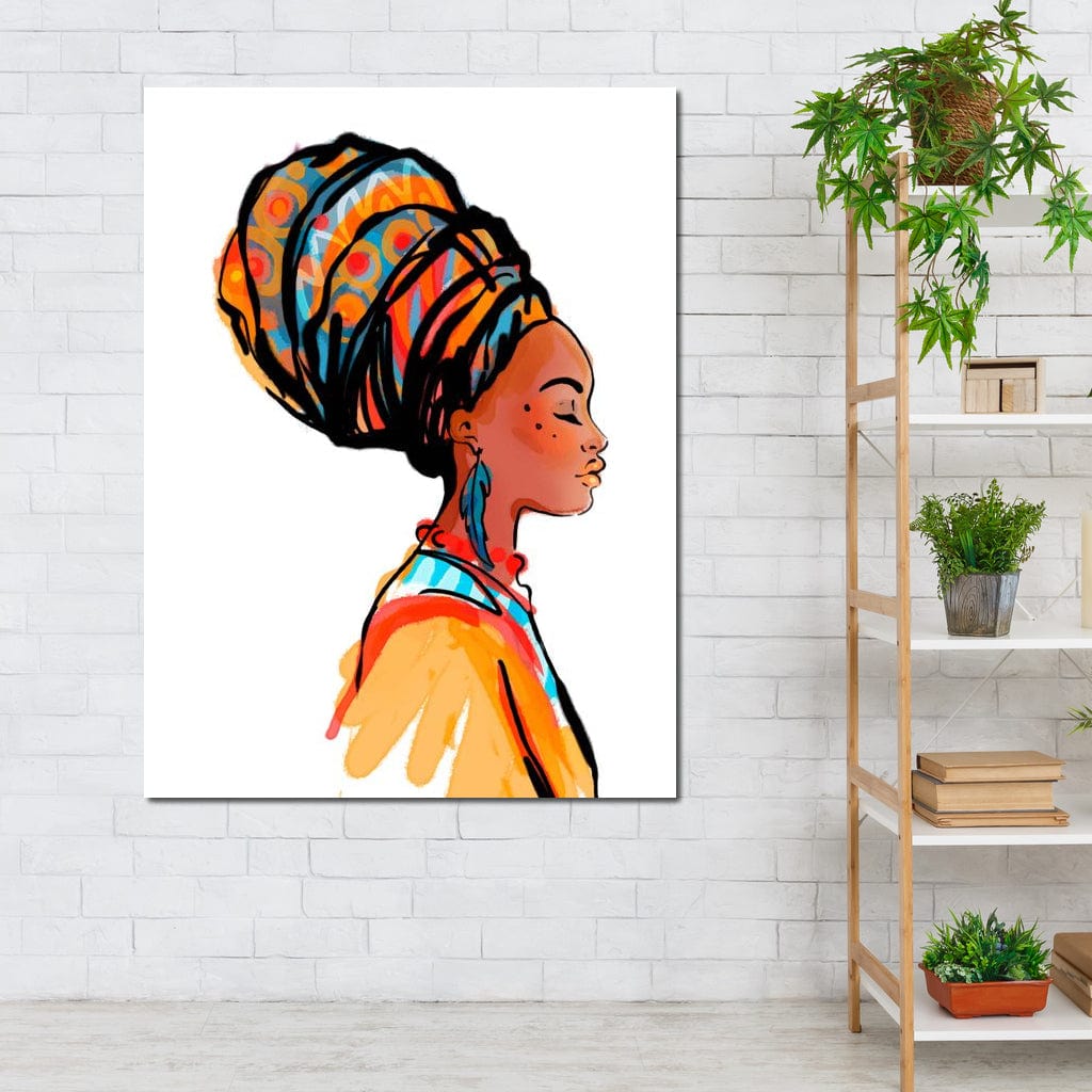 Tablou Canvas Premium, LuxCanva® G1075, Profilul Femeii Africane , Chip, Afro, Turban, Profil, Feminin, Gratie, Regalitate, Africa, Living, Dormitor